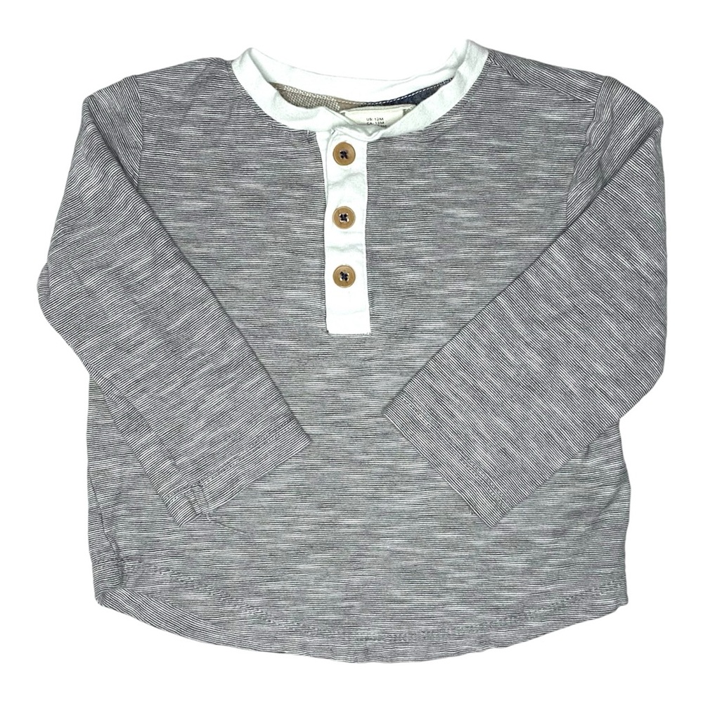 Rorie Whelan Heathered Grey Henley Long Sleeve Shirt Size 12M